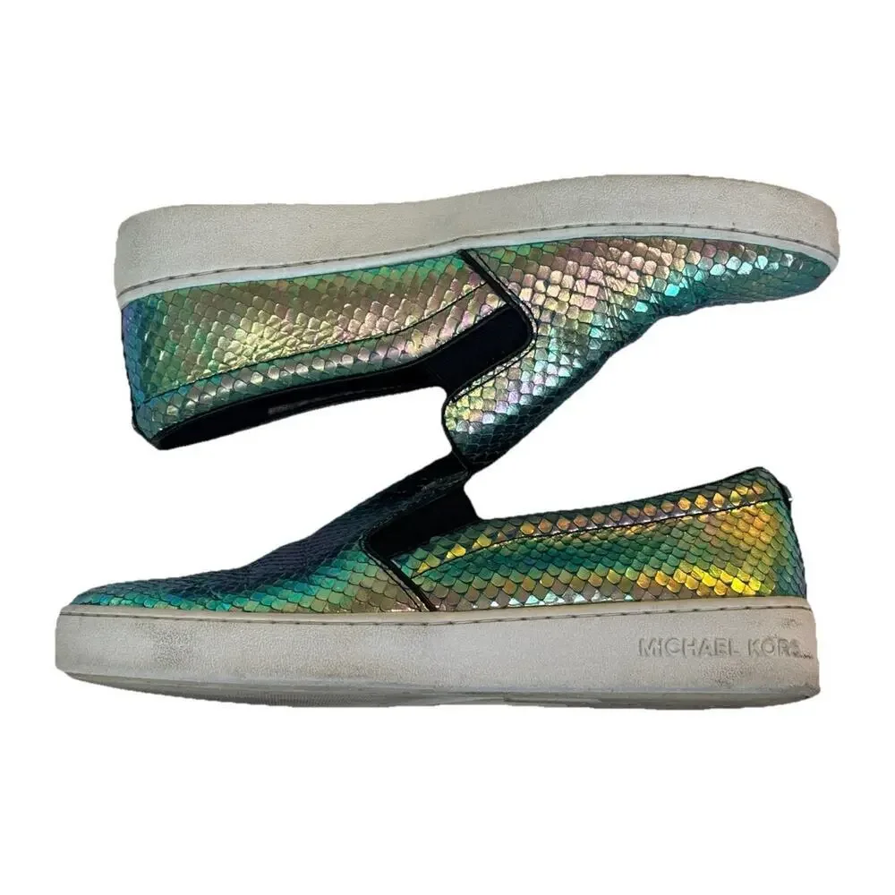 MICHAEL KORS Keaton Iridescent Metallic Snake Shoes Leather Embossed Sz 7.5M